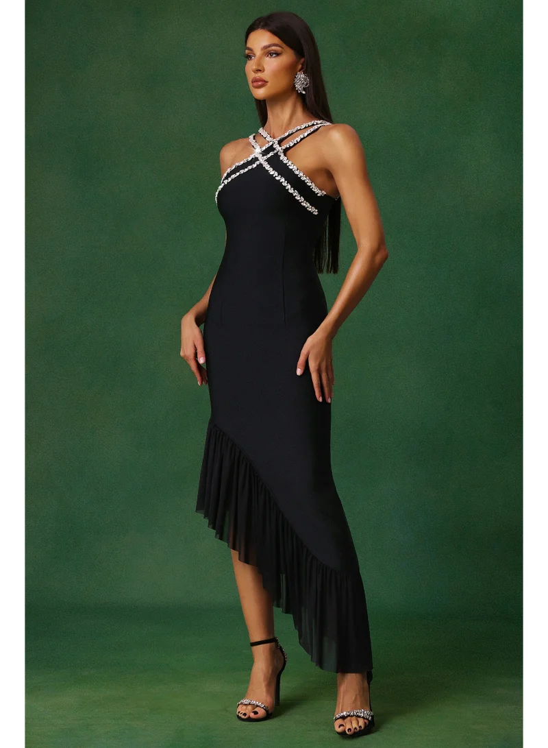 Bella Barnett  Nialla Sleeveless Diamond Flounce Bandage Maxi Dress for Women | Best Price UAE